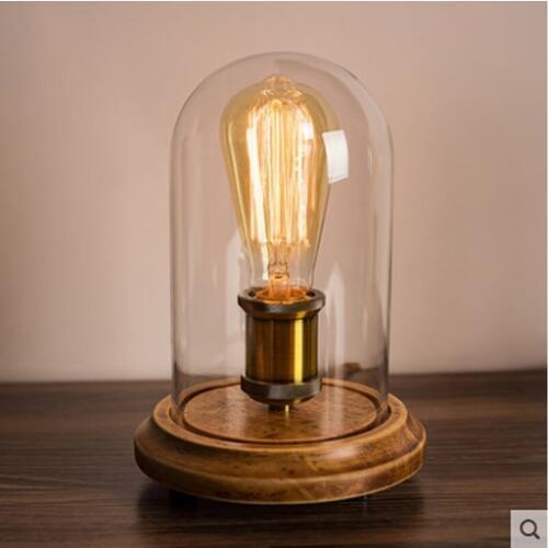 Retro desk lamp solid wood simple loft Edison retro bedroom bed bar solid wood cafe bar table lamp led table lamp lighting lamps