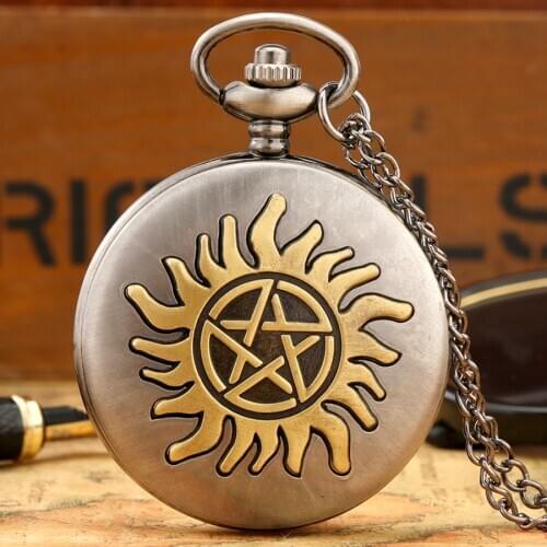 Retro Five-pointed Star Sun Flower Quartz Pocket Watches Necklace Pendant Womens Sweater Chain Mens Gifts Pocket Fob Watches