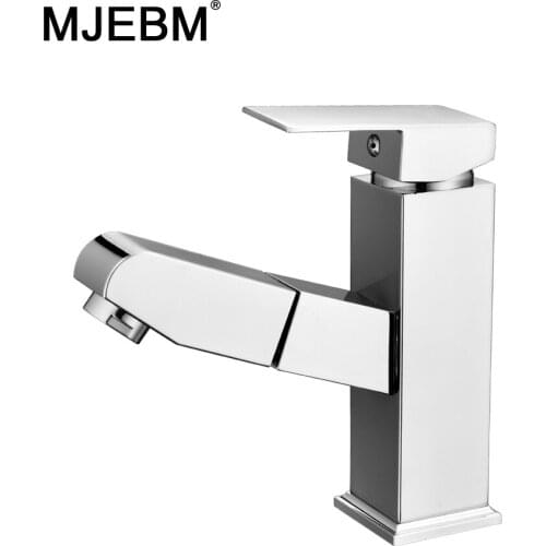 MJEBM silver bathroom Kitchen Basin Faucet Single Handle Pull Out Spray Sink Tap Hot And Cold Water Crane Deck Mount Faucets