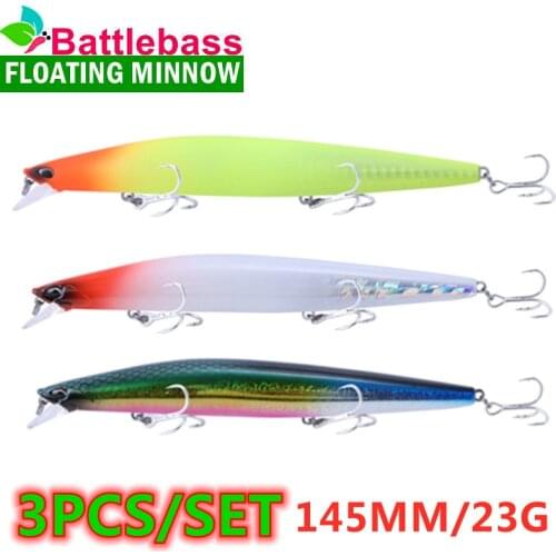 BATTLEBASS 3PCS/SET 145S Ultra-long Casting Floating Minnow Fishing Lure 145mm 23g Sea Fishing Hard Bait Piura Seabass Baits