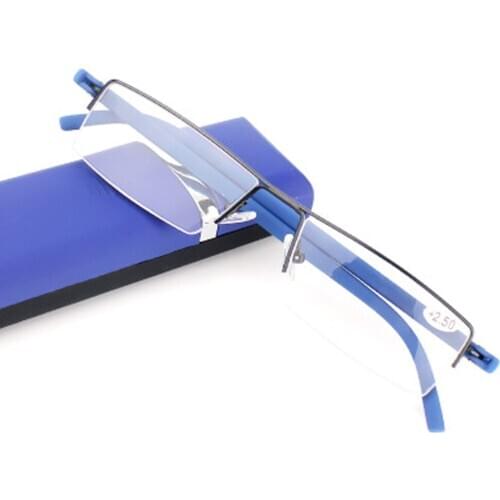 Ultralight Reading Glasses Women Men Bendable Rectangle Tr90 Semi-rim Frame Classic Anti Blu Anti Fatigue with Case +1 +1.5 To+4