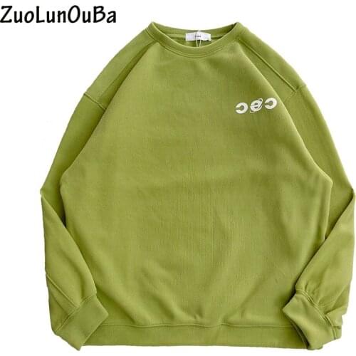 ZuoLunOuBa Autumn Winter Casual Warm Sweatshirt Green Letter Print Pullover Round Neck Long Sleeve Loose Hoodie Womens Clothes