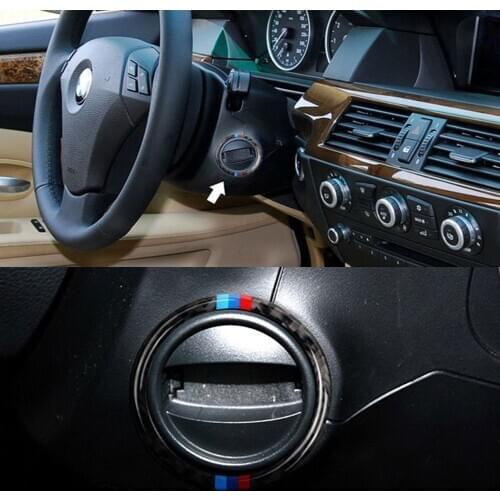 Carbon Fiber Car Interior Engine Start Stop Button Ignition Device Keyhole Ring Cover Stickers For BMW E60 5 Series 2008-2010