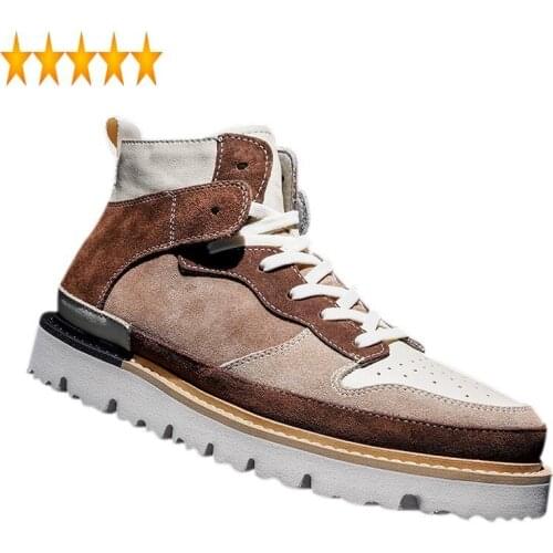 Vintage Safari Top Style High Mixed Colors Mens Sneakers British Casual Round Toe Lace Up Cow Suede Thick Bottom Shoes