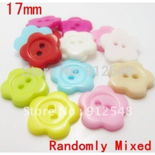 YJHSMY 100 Pcs/Lot Random Mixed Flower 2 Holes Resin Sewing Buttons 17mm Dia.HUAXING003