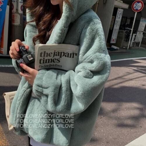 HStar New Vintage Fashion Faux Fur Coat Winter Women Casual Hooded Loose Long Sleeve Faux Fur Winter Jacket Female Outwears