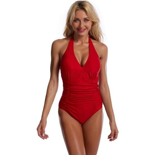 Women Conservative Halter Bandage Sexy V Neck Bikini 1 Piece Swimsuits Tummy Control Floral Print Backless Beach Bathing Suits