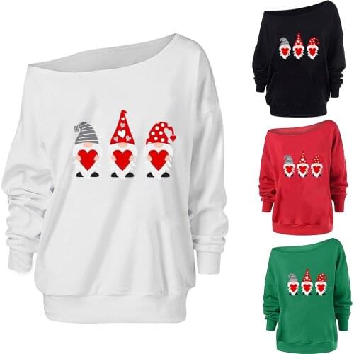 2021 Women Sweatshirt, Cartoon Print Off-Shoulder Long Sleeveless Pullover Jumper Shirt for Girls, 4 Colors