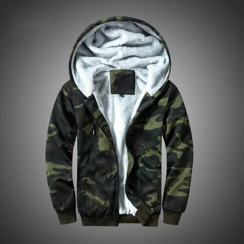 Winter Fleece Hoodies Men Zipper Camouflage Hooded Coat Brand Mens Tracksuit Sweatshirt Bomber Jackets Warm US/EUR Size Hoody