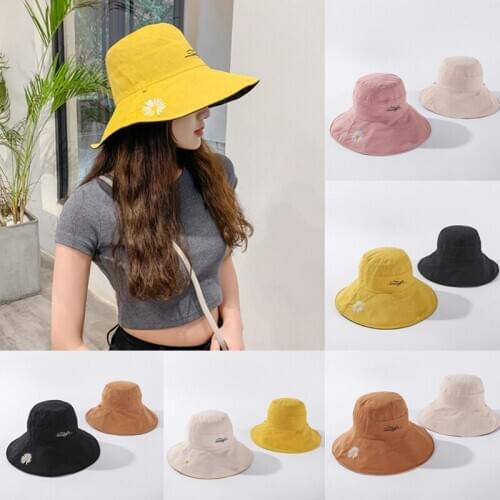 1PC Double-sided Fashion Daisies Wearing Fisherman Hats Female Summer Sunscreen Sun Hat Embroidery Daisy Sun Hat for Women