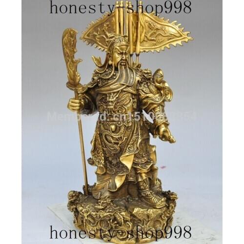 10" chinese folk brass 5 Flag guangong guanyu dragon Generals warrior god statue