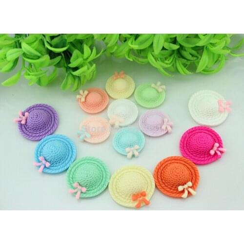 100pcs/lot Assorted Kawaii Resin Summer Hat with bow Cabochon Flatback Beads for Cameo DIY hair clips,Scrapbook DIY Decoration