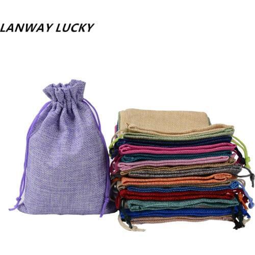 100pcs 12*17 cm Natural Color Jute Bag burlap Drawstring bags Gift Candy Beads Bags for Storage/ Wedding Decor