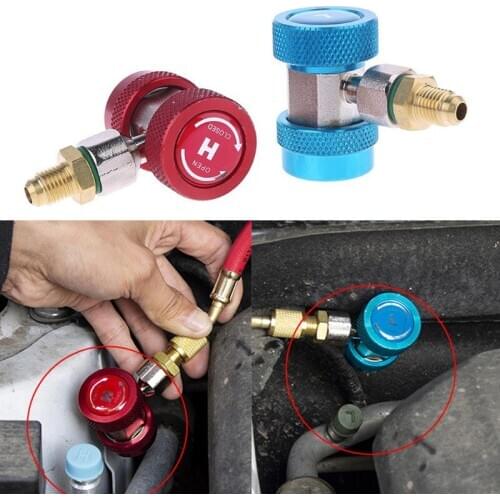 2Pcs R134A High Low Quick Coupler Connector Adapters A/C Brass Refrigerant Adapter Condition Adjustable Rotary Switch