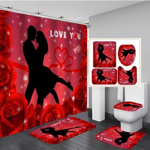 3D Bathroom Curtain Home Decor Colorful Wedding Room Shower Curtain Photo Printed 4 Sets Lovely Flower