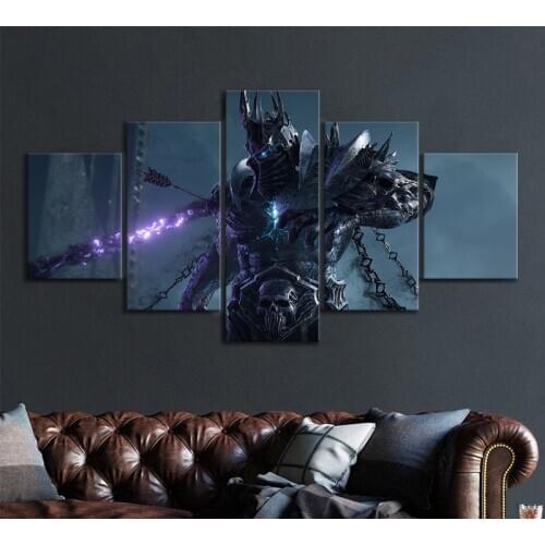 5pcs Lich King World of Warcraft Shadowlands Game Poster Artwork Wall Painting on Canvas for Home Decor