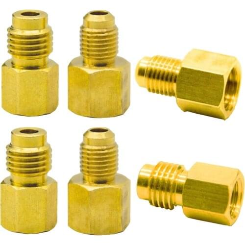 6 Pcs 6015 R134A Brass Refrigerant Tank Adapter to R12 Fitting Adapter 1/2 Female 1/4 Male Flare Spool Adapter