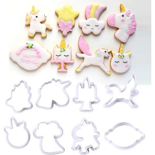 8Pcs/Set Cookie Cutters DIY Fondant Cake Embossing Stencil Mold Gingerbread Mold Baking Tool Unicorn Template
