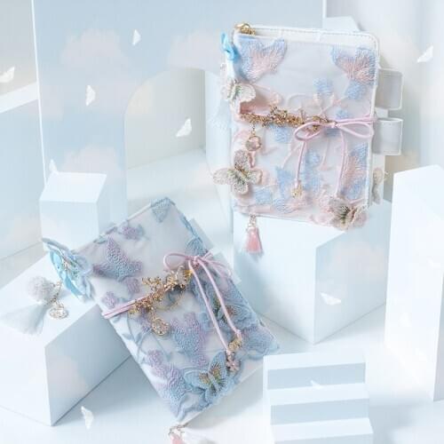 A6 Three-dimensional embroidery Butterfly pattern Notebook PU leather Original Unique Pendant Journal Grid Blank line pages Gift