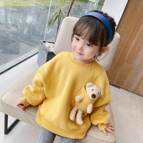 Boutique 2021 New Spring Girl Sweater Korean Version Thick Girls Kid Plus Velvet Top Cartoon Cute 2-6 Years old Children Clothes