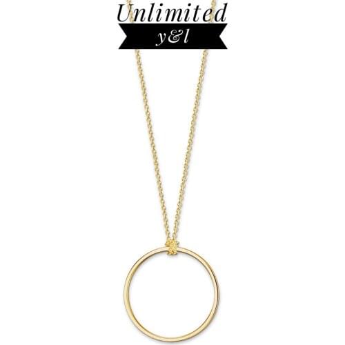 Gold Color Round Circle Pendant Necklaces Link Chain for Women Men 925 Sterling Silver Thomas Style Fashion Jewelry Accessories
