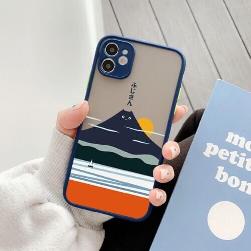 Phone case Abstract art Cat Mount Fuji Japan landscape TPU for iphone SE 2 6s 7 8 plus X XR XS MAX 12 11 Pro max hard back cover