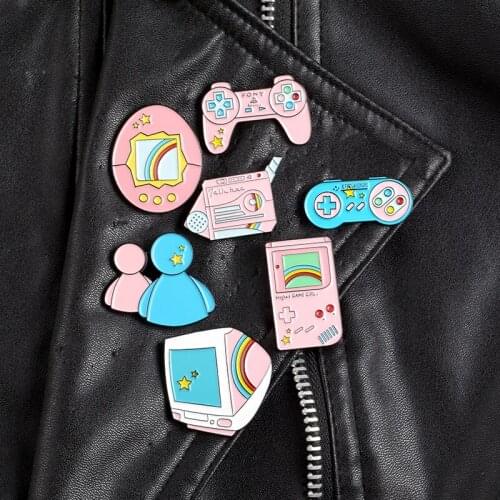 Game Machine enamel Pin Pink Blue Gamepad Character Badges Brooches Lapel pin Jackets Clothes Backpack jewelry Game lovers gift