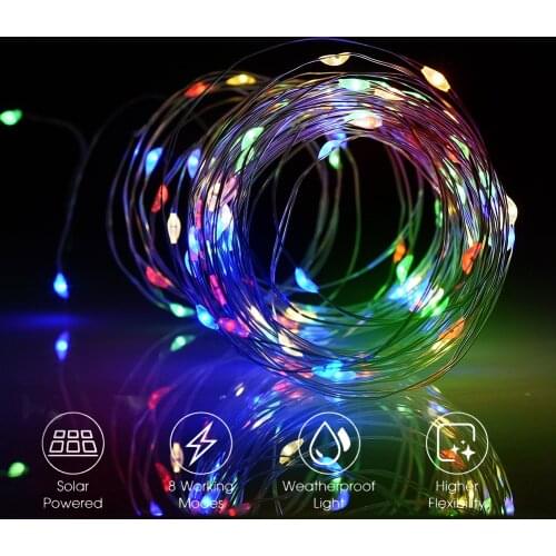 Solar 100LED String Lights Garland Yard Christmas Decorative Fairy Lights 8 Modes Wire Lighting for Indoor Outdoor Wedding Party