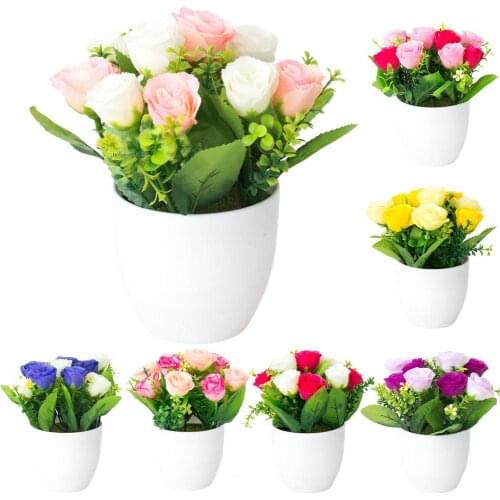 Artificial Potted Flower Classic Rose Pattern Landscaping Ornaments Plastic Floor Cabinet Shelf Fake Flower Plant Bonsai