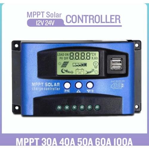 MPPT 30A 40A 50A 60A 100A Solar Charge Controller 12V 24V Solar Cell Panel Charger Regulator with Load Dual USB LCD Display