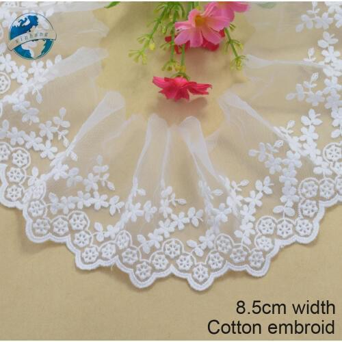 8.5cm width white lace cotton embroidery lace french lace ribbon fabric guipure diy trims warp knitting sewing Accessories#2944