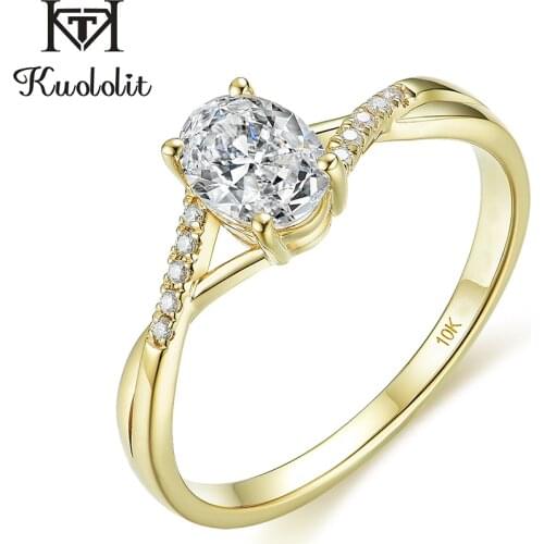 Kuololit Solid 10K yellow gold Natural moissanite Rings for Women 1ct Oval D color Solitaire ring for promise engagement party