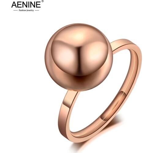 AENINE Trendy Titanium Stainless Steel Party Rings For Women Girl Bohemia Style Big Round Beads Anniversary Ring Jewelry AR19124