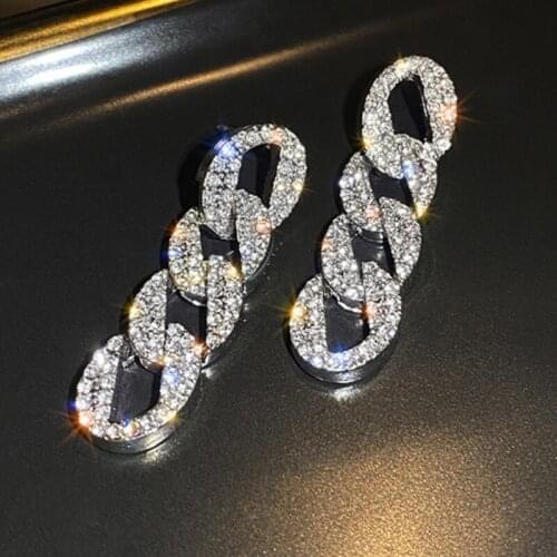 VSnow Minimalist Chunky Chain Long Dangle Earrings for Women Bling Bling Rhinestone Hollow Out Silver Metallic Earrings Jewelry