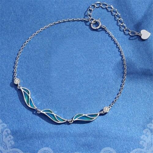 Fashion Womens S925 Silver-plated Epoxy Blue Wave Personalized Bracelets S2142