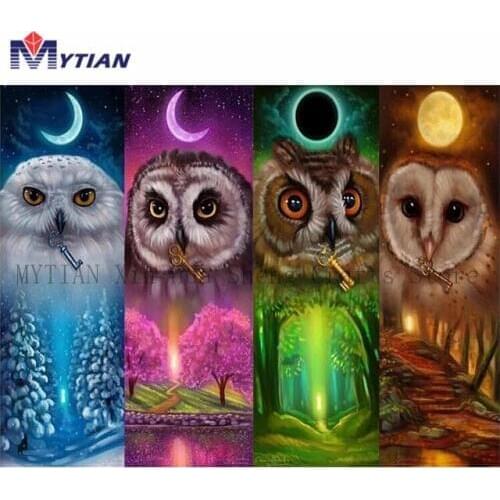 MYTIAN 5D Diamond Painting Four Seasons Owl 3D Embroidery Set Full Square Diamond Cross Stitch Mosaic Picture Home Decor Gift