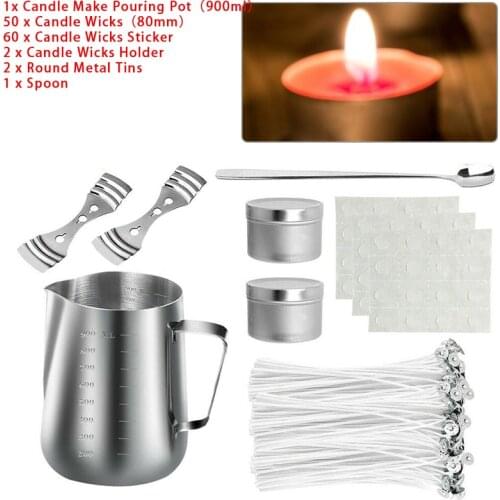 1 Set Candle Making Kit DIY Cotton Pouring Pot Supplies Wicks Tin Holder High Quality
