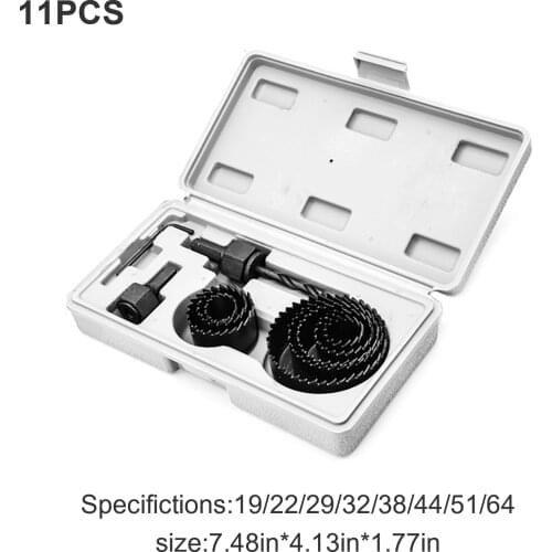 11PCS Hole Saw Cutting Set Drilling Tool For PVC / Wood / Gypsum Board 19-64mm Mandrels Saws Core Drill Bits Woodworking