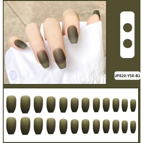 24Pcs Fake Nails Long Flat-Headed Dark Green Wearable DIY Slider Fully Covered Nail Decoration Nail Supplies For Professionals