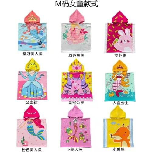 Newest Microfiber material with button Kids Hooded Bath Towel Super Absorbent Cartoon Beach Towels Child Sunscreen Beach Shawel