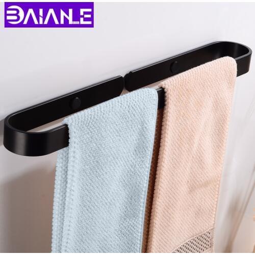 Towel Bar Single Black Towel Rail Hanger Wall Mounted Towel Rack Hanging Holder Aluminum Slipper Rack Bathroom Accessories