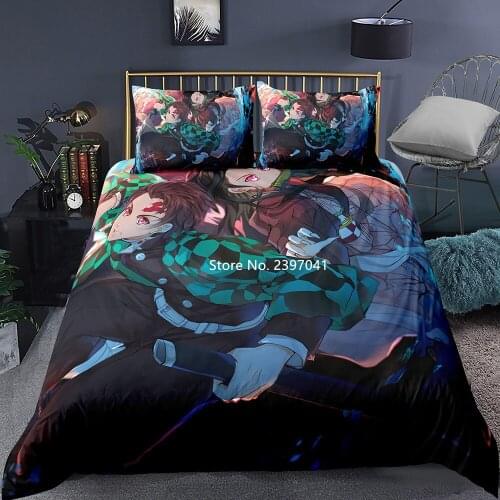 Boy Personalized Bedding Set Demon Slayer Decorates Bedding Set Bedding Cover Pillowcases for Students and Children Bedrooms