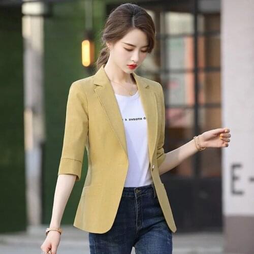 2021 Summer Yellow Fashion Womens Blazers And Jackets Slim Plus Size 3xl Office Work Wear Woman Clothes Black Straight