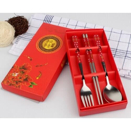 Portable Stainless Steel Spoon Chopsticks Fork Set Kitchen Tableware Set With Box 3PCS