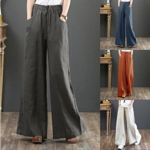 Casual Wide Leg Pants Womens Autumn Trousers ZANZEA 2021 Vintage High Waist Long Pantalon Palazzo Female Solid Turnip Plus Size