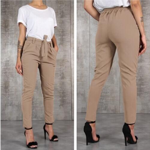 Casual Slim Chiffon Thin Pants For Women High Waist Black Khaki Green Pants