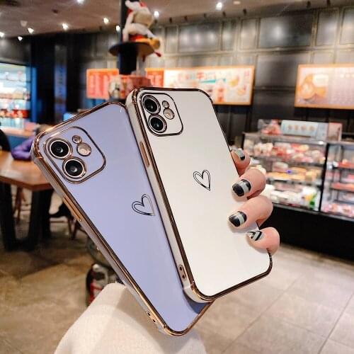 Straight Edge Plating Love Silicone Shockproof Phone Case for IPhone 12 11 Pro Max XR X XS Max 7 8 Plus SE 2020 Cute Cover Coque