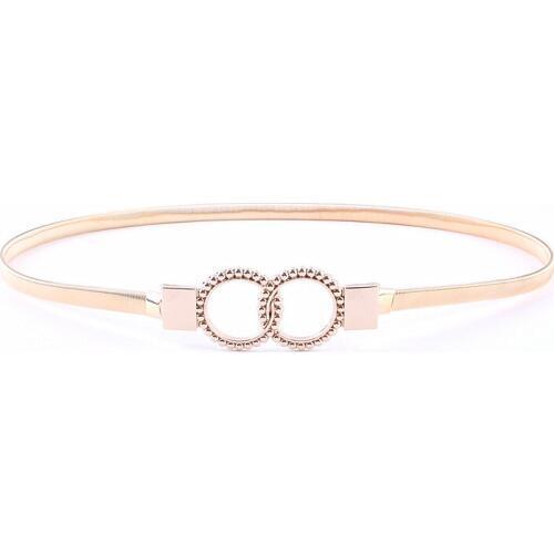 Women gold belt metal chains stretch round buckle narrow waist girdle for dresses female ladies waistband straps