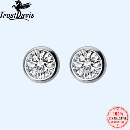 Trustdavis 925 Sterling Silver Tiny Dazzling Round CZ 4mm 5mm 6mm Stud Earring For Women Girls Kids Silver 925 Jewelry Gift DT55