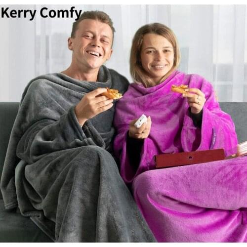 Comfy Cozy Long Flannel Blanket with Sleeves Winter Hoodies Sweatshirt Women Men Fleece Giant TV Oversized Weighted Blanket